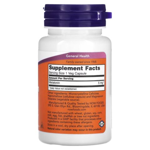 NOW Foods, Melatonin, 5 mg, 60 Veg Capsules - Image 2